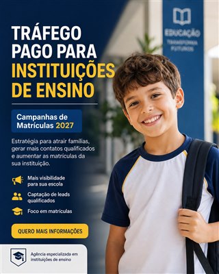 Criativo de anúncio de captação de matrículas produzido pela Raio7