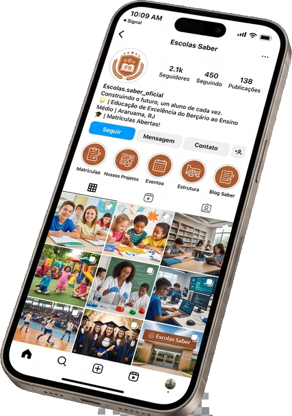 Perfil de escola no Instagram visto no celular
